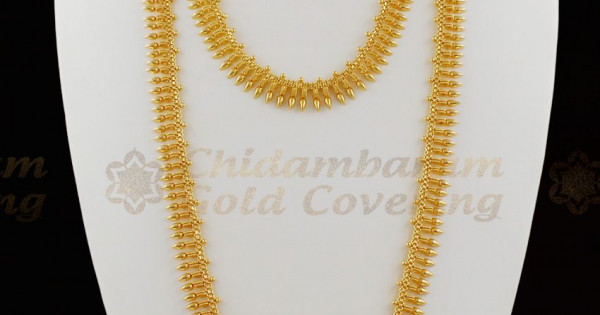 Traditional Mullaipoo Gold Haram Necklace Combo Set Bridal Collection