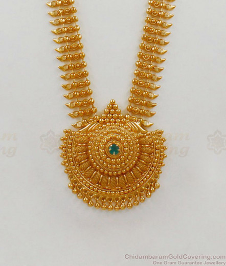 Buy Online One Gram Gold Haram Chain With Emerald Stone HR1803