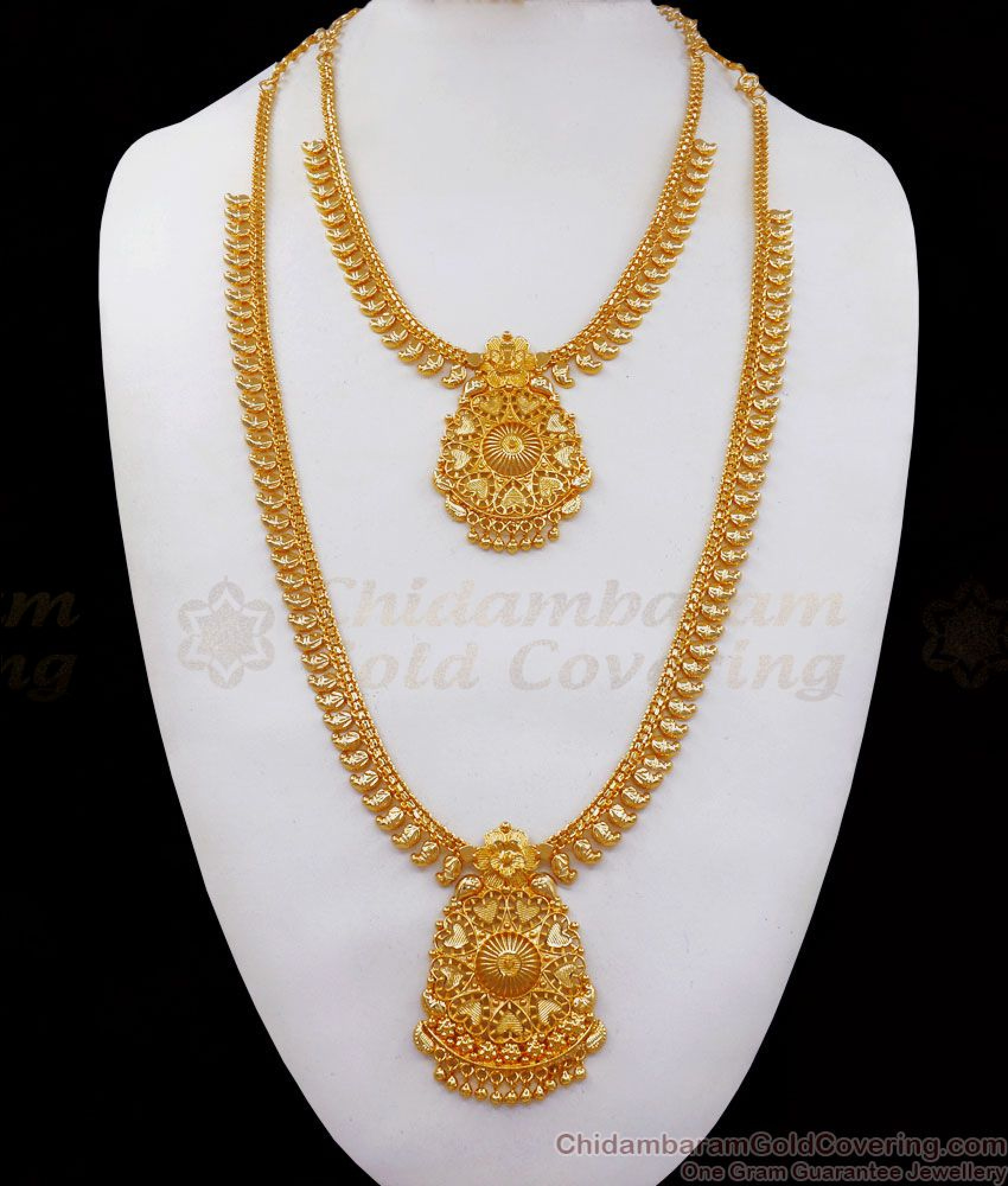 Plain One Gram Gold Haram Necklace Combo Mango Pattern Hr