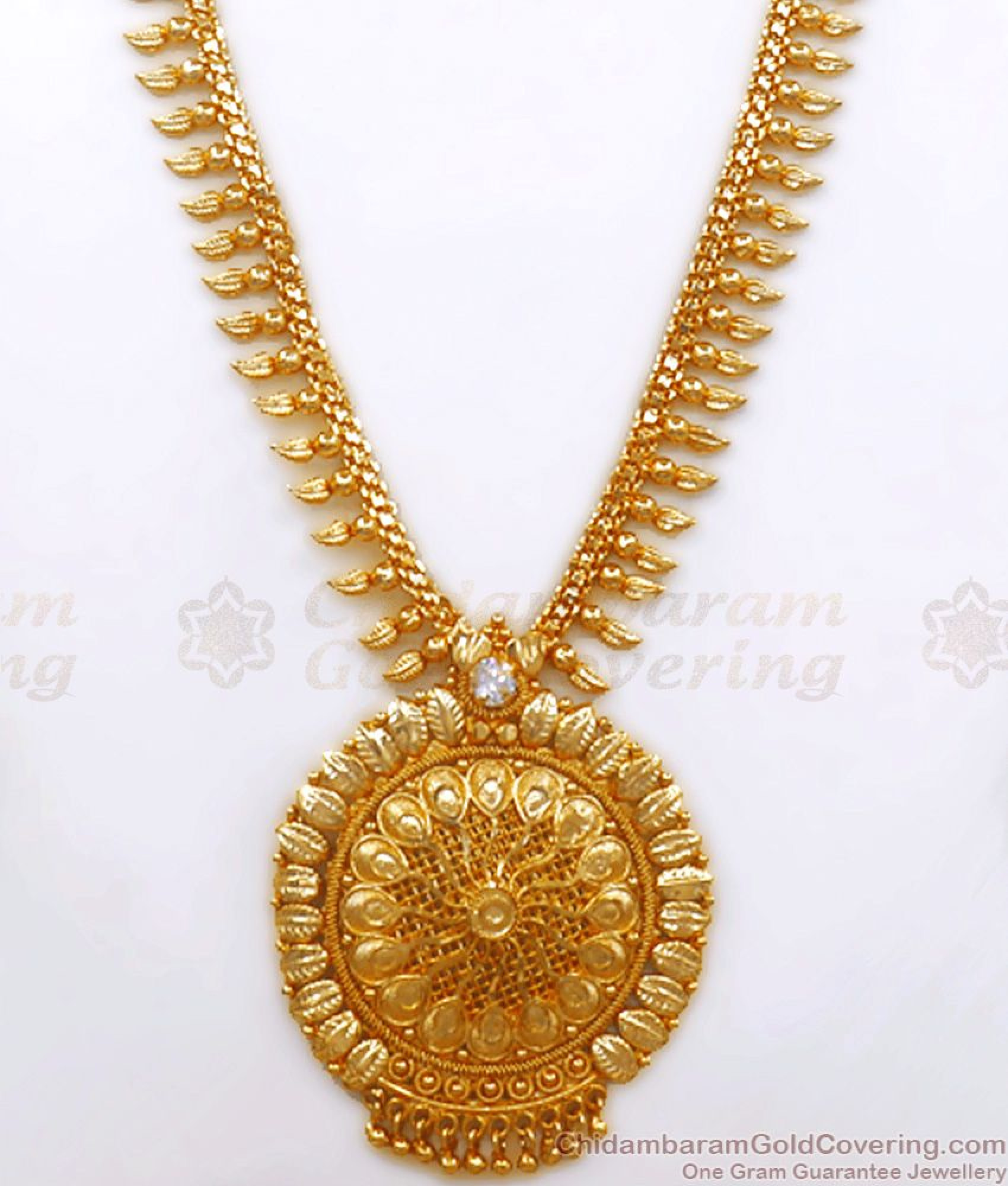 Beautiful Mullaipoo Design Gold Plated Haram With White Stone Shop