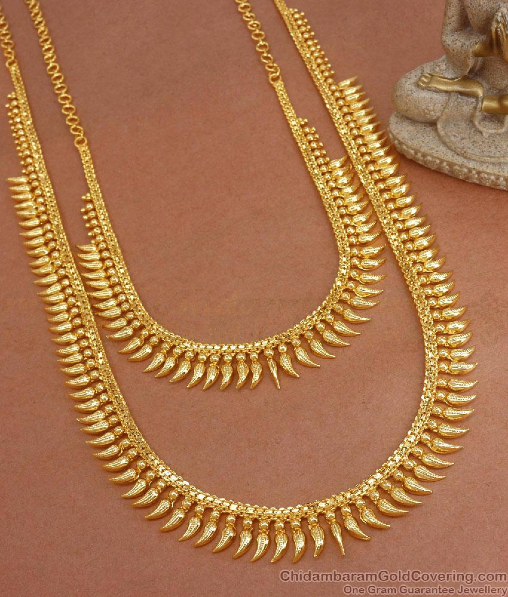 Mullaipoo Gold Plated Haram Necklace Bridal Combo Set Kerala Designs Hr