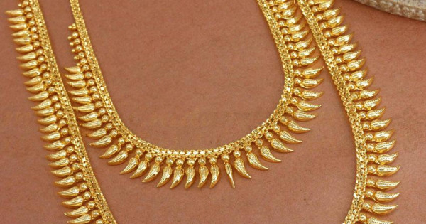 Mullaipoo Gold Plated Haram Necklace Bridal Combo Set Kerala Designs HR2794