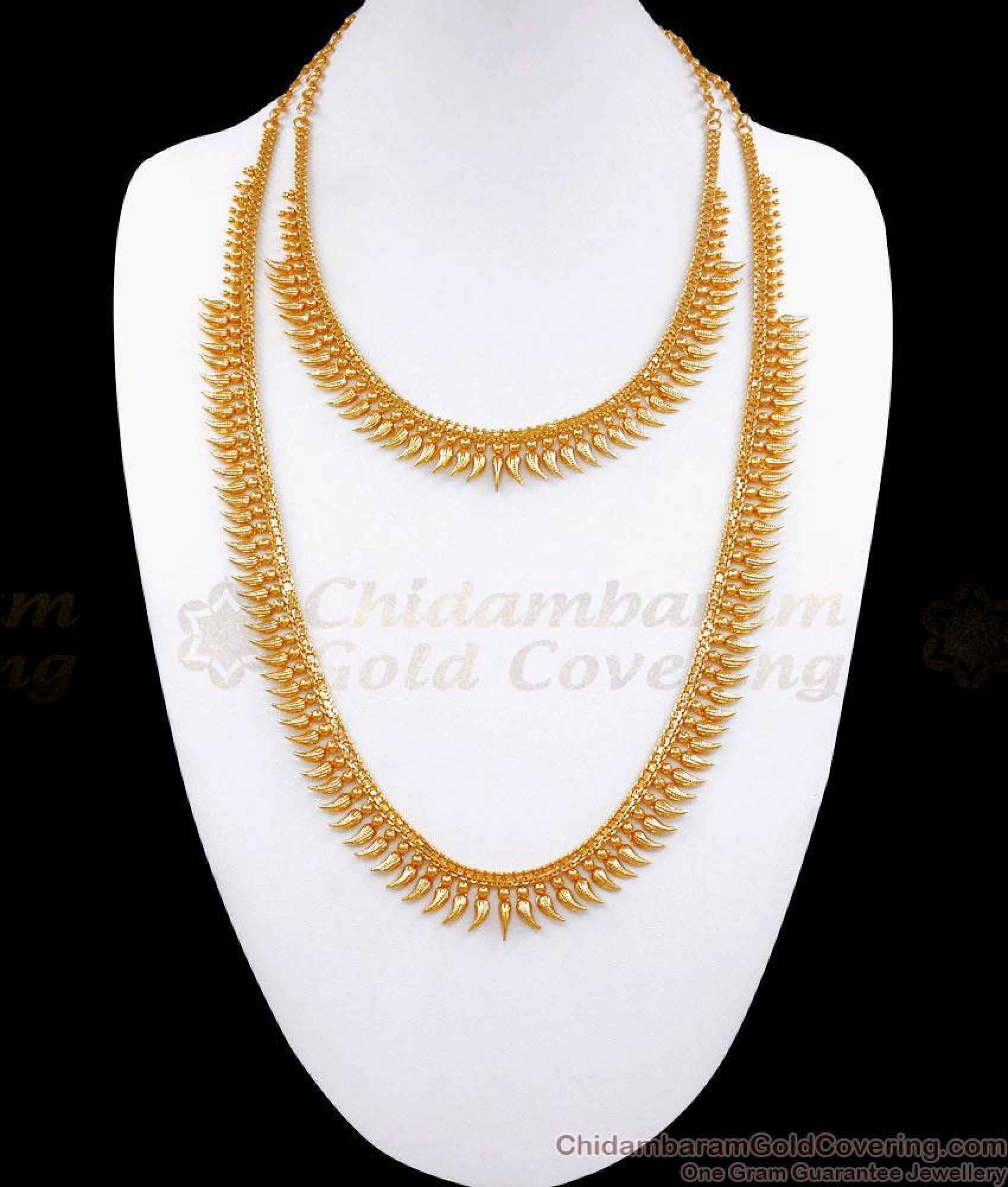 Mullaipoo Gold Plated Haram Necklace Bridal Combo Set Kerala Designs Hr