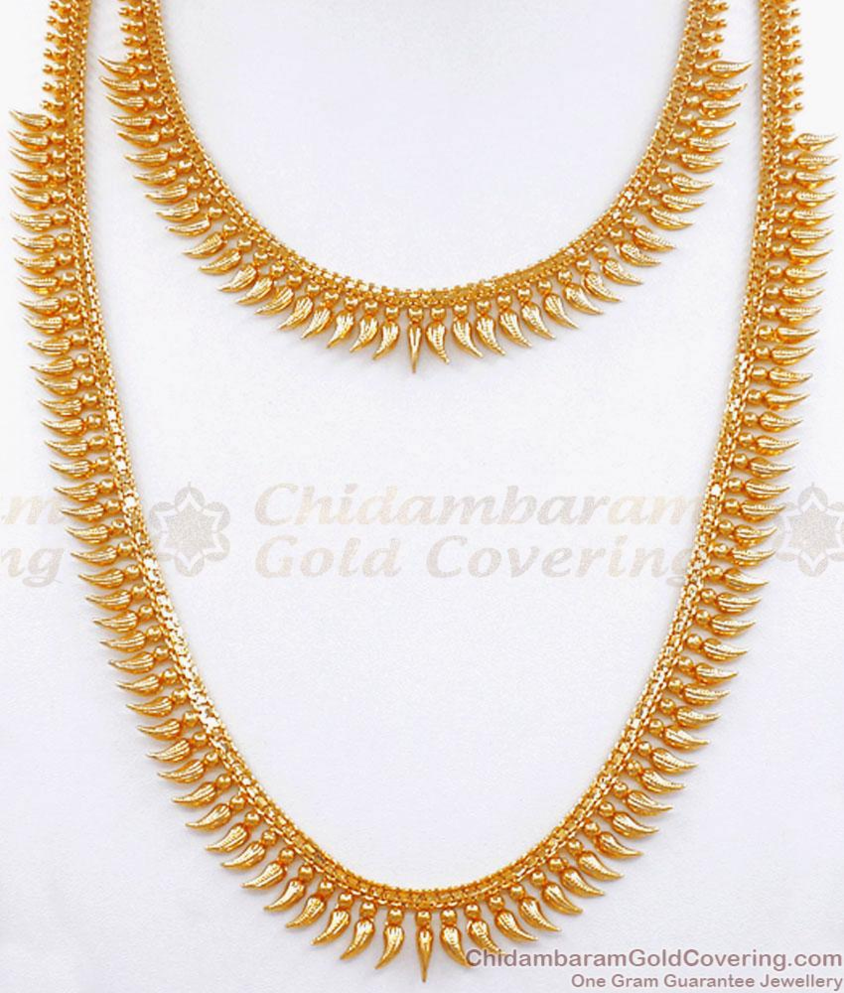 Mullaipoo Gold Plated Haram Necklace Bridal Combo Set Kerala Designs Hr