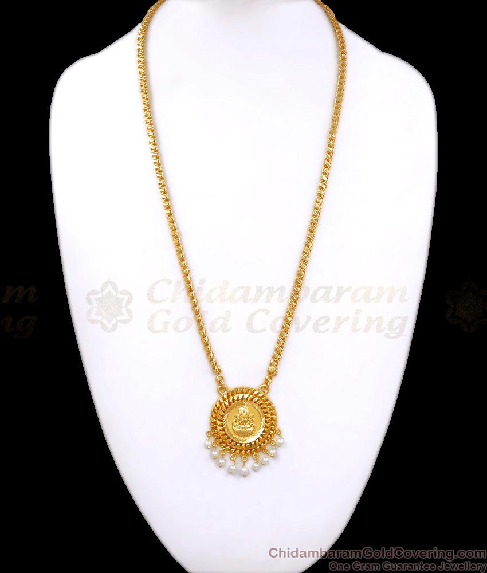 Beautiful Hanging White Beads Gold Plated Lakshmi Dollar Chain Bgdr