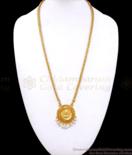 Beautiful Hanging White Beads Gold Plated Lakshmi Dollar Chain Bgdr