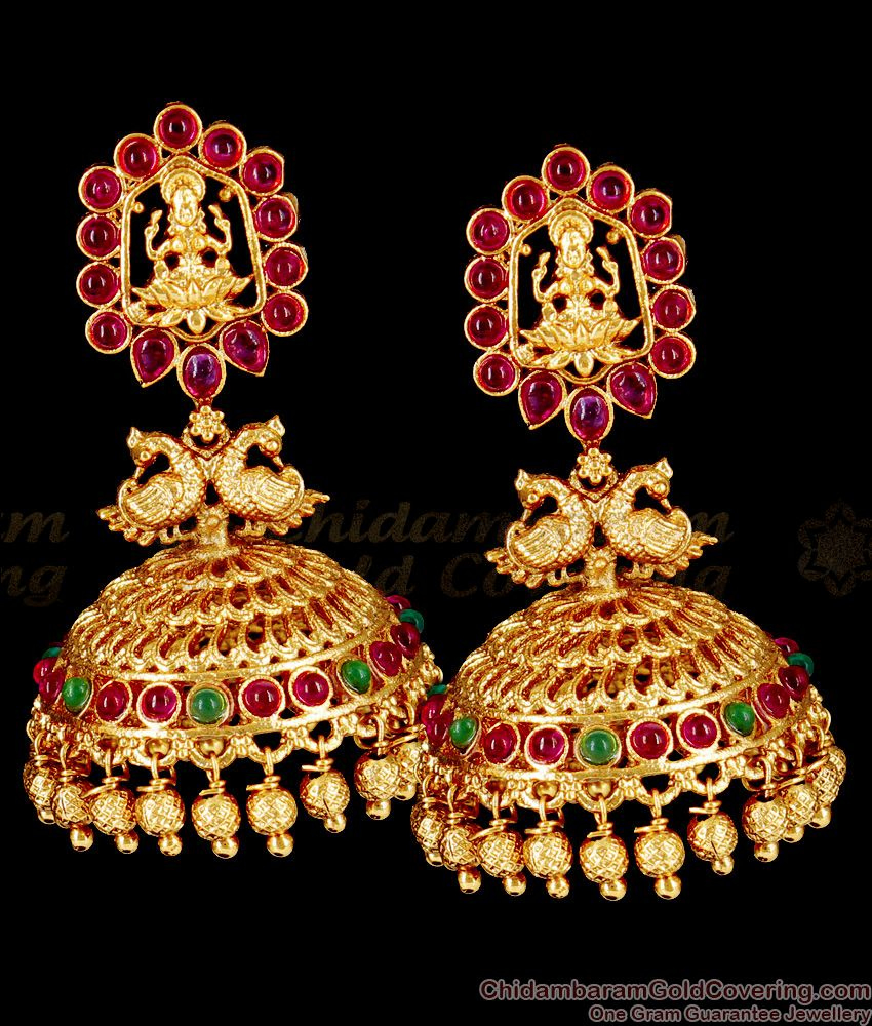 Buy First Quality Nagas Lakshmi Temple Jhumkas With Multi Colour Kemp