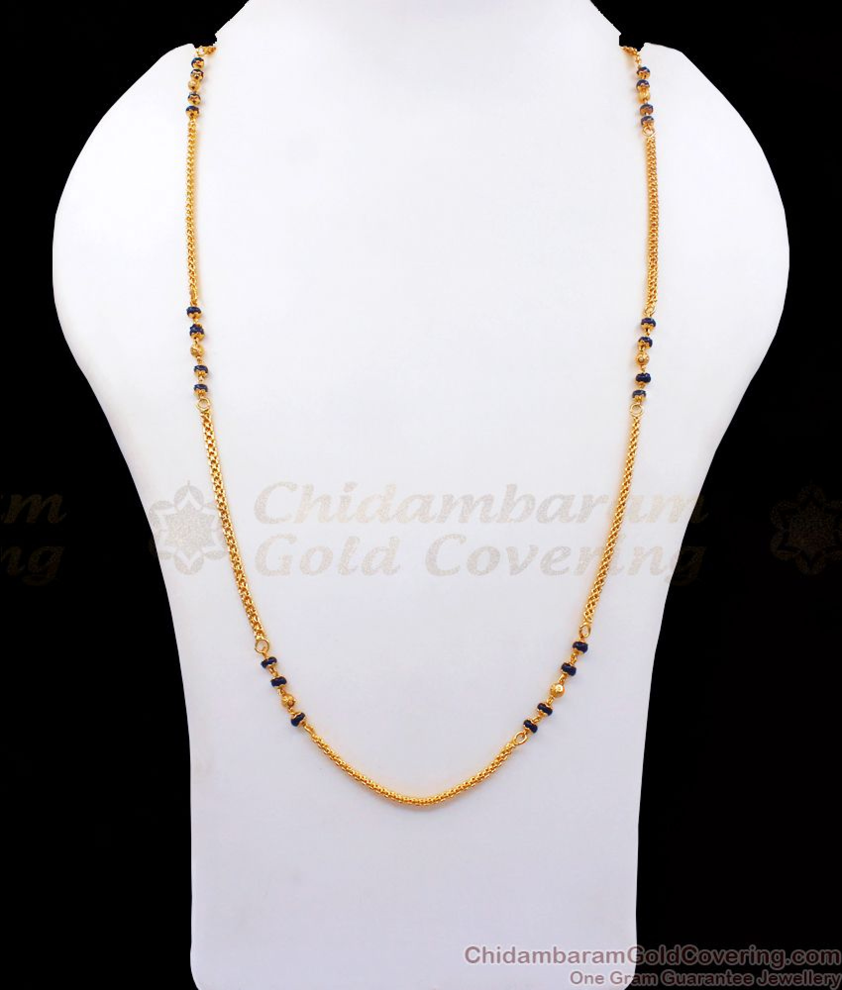 CKMN106 Plain Gold Chain Black Pearls Daily Wear