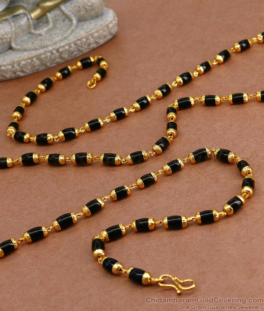 CKMN151-Lg 30 Inch Long Latest Traditional Black Beads Gold Chain Daily Wear Collections