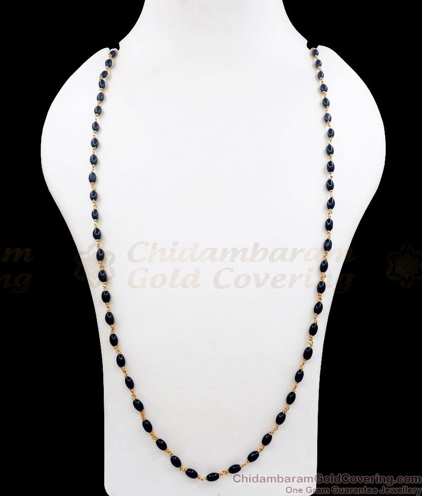 CKMN157-LG 30 Inch Long Black Pearl Malai Gold Imitation Karugamani Chain