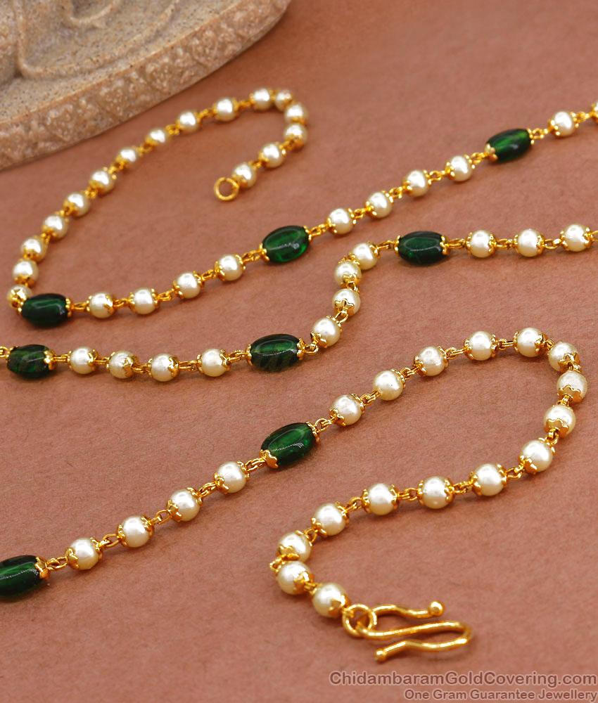 CKMN161 Shop Emerald Gemstone With Pearl Chain Traditional Design