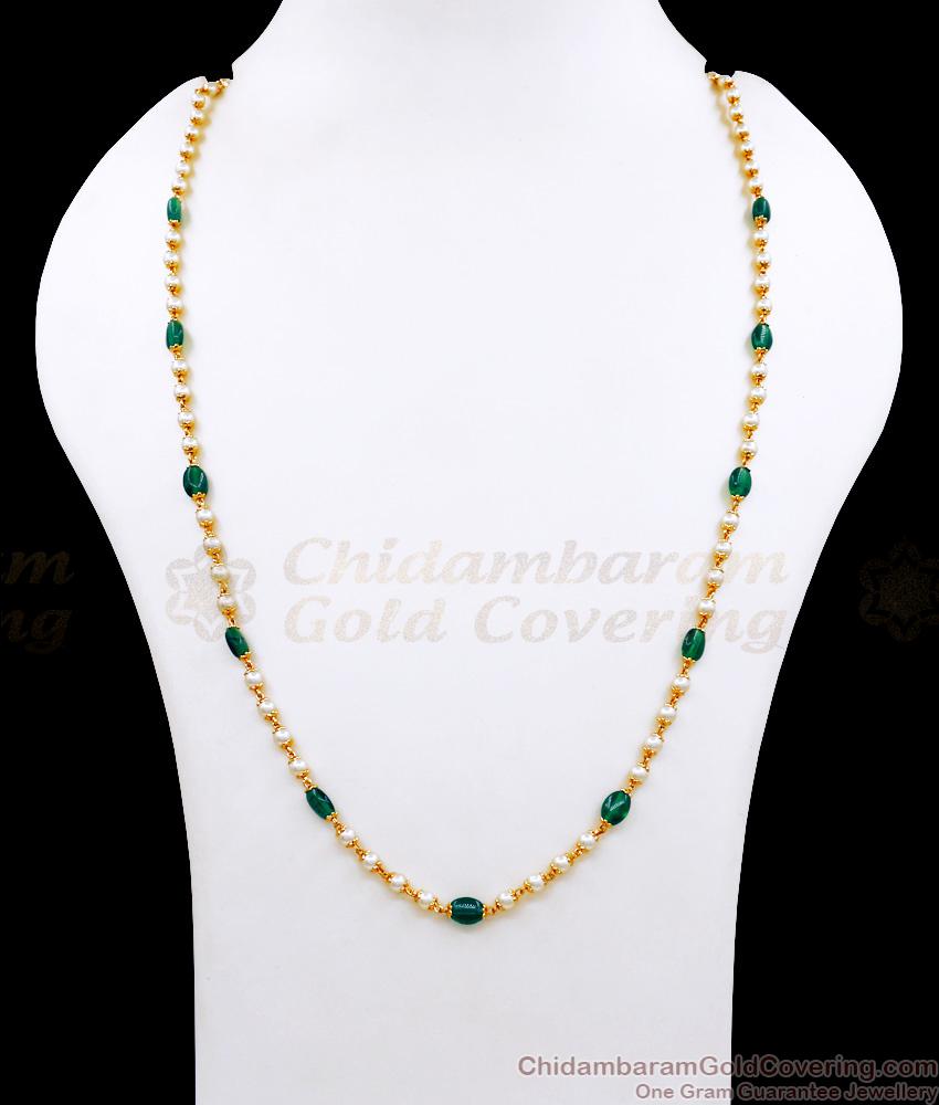 CKMN161 Shop Emerald Gemstone With Pearl Chain Traditional Design