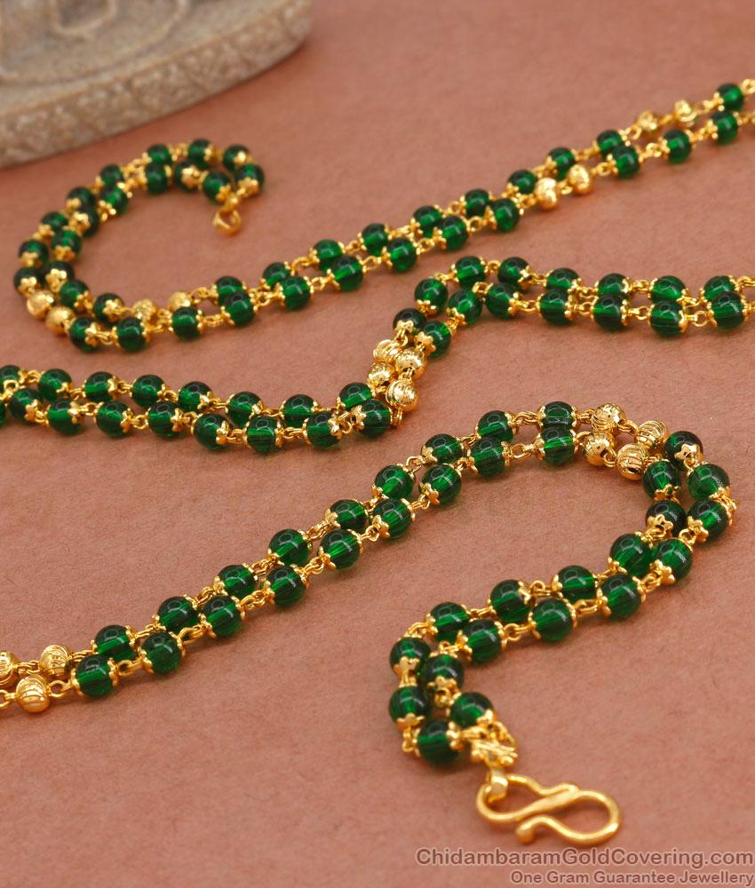 CKMN166-Lg 30 Inch Long Two Line Green Crystal Mala Emerald Necklace Design