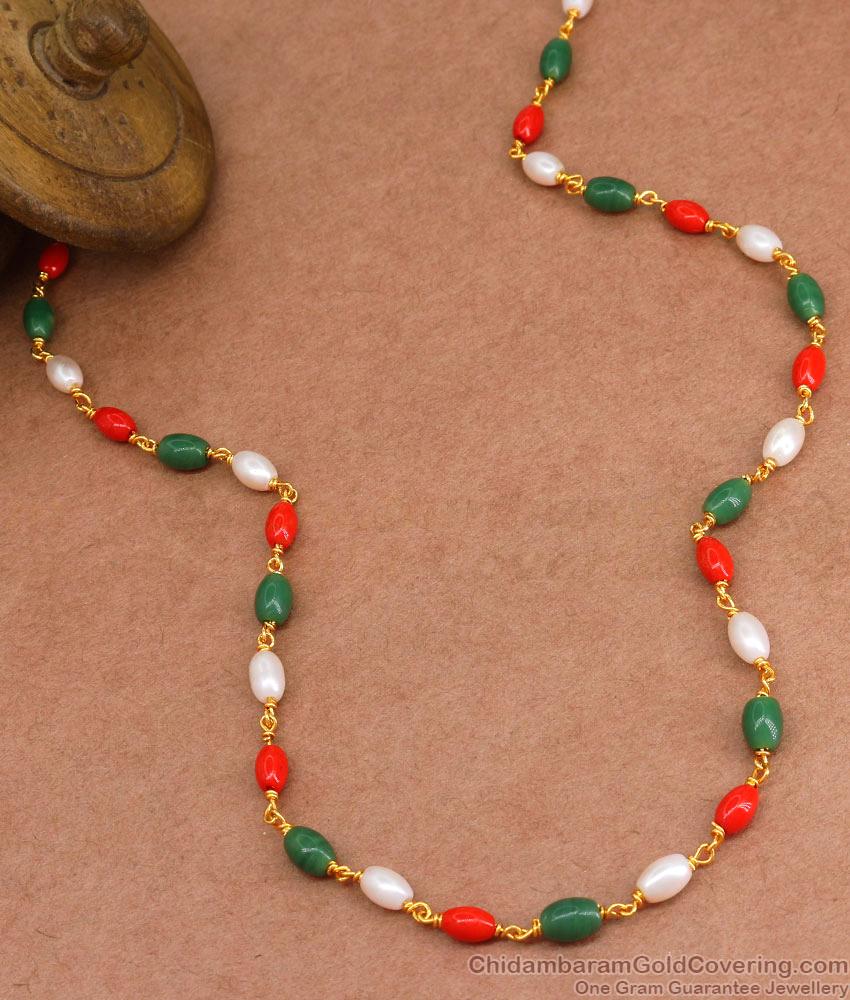 CKMN167 Oval Beads Gold Chain Pavazha Malai Designs