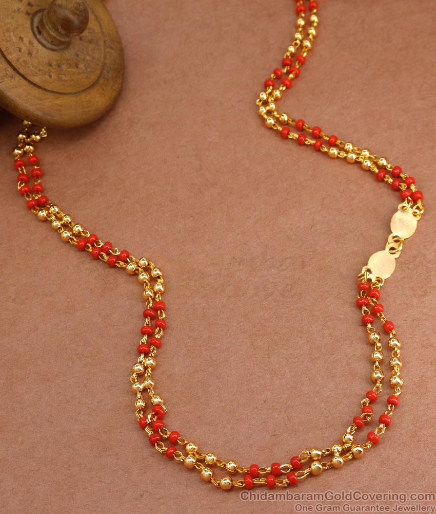 CKMN169 Thin Gold And Coral Beads 2 Line Gold Chain Shop Online