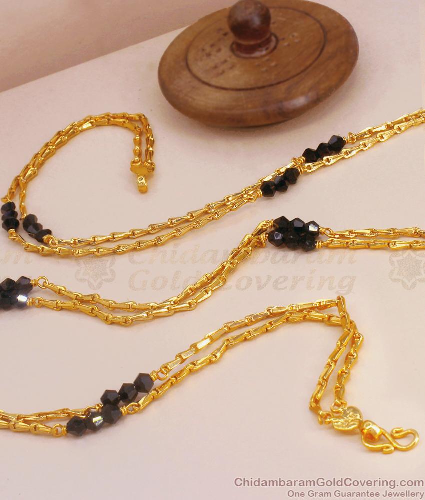 CKMN170 Double Line One Gram Gold Karugamani Wheat Chain Mangalsutra Design