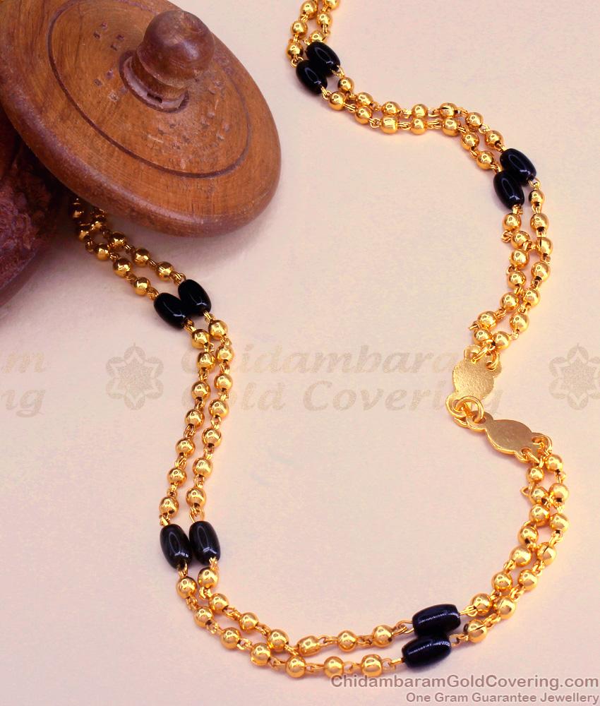 CKMN171 First Quality 2 Line Golden Beads Maalai With Black Crystals