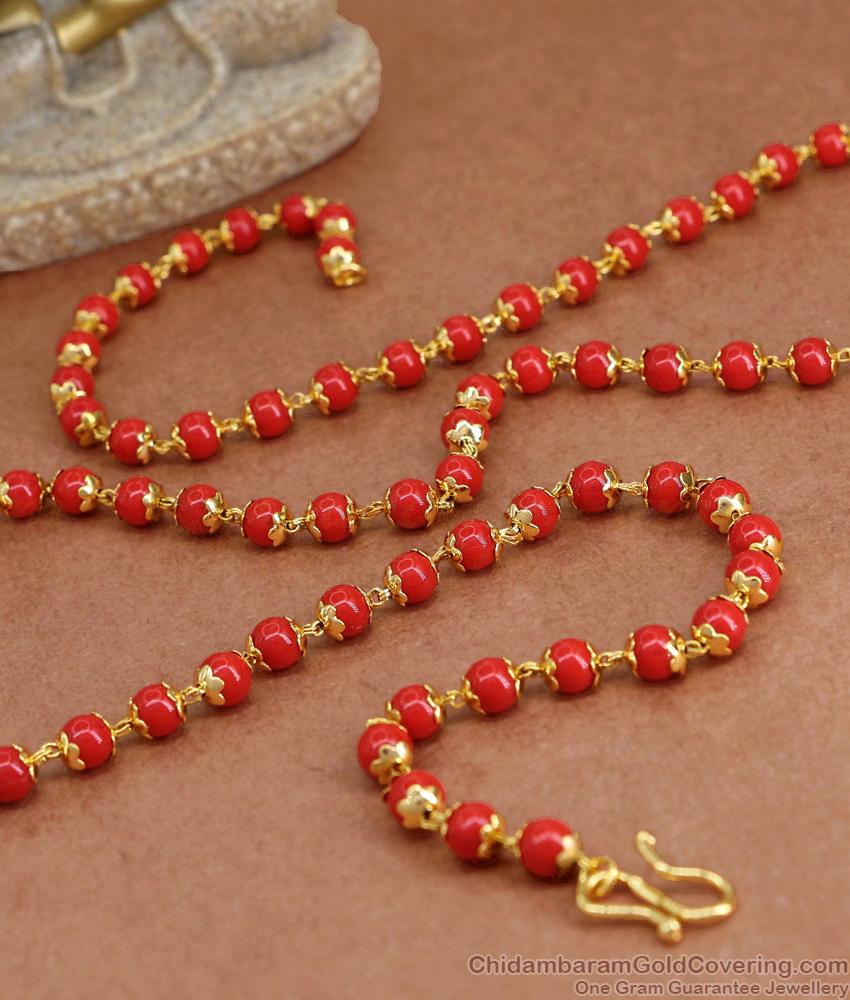 CKMN179 Traditional Red Coral Beads Gold Plated Chain At Affordable Price