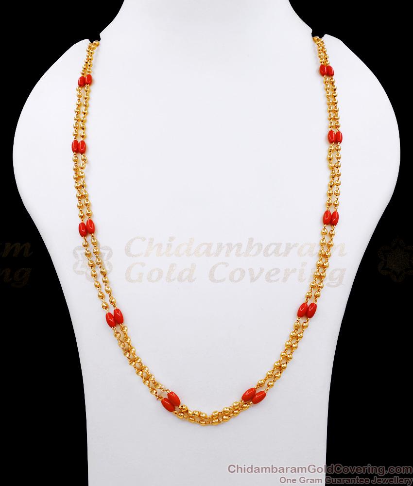 CKMN181 Retta Vadam Beads Chain With Red Coral Stone Gold Imitation Jewelry