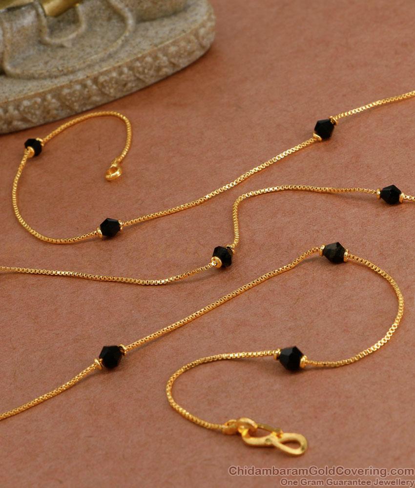 CKMN182 Simple Gold Design Thin Chain With Black Crystals For Women