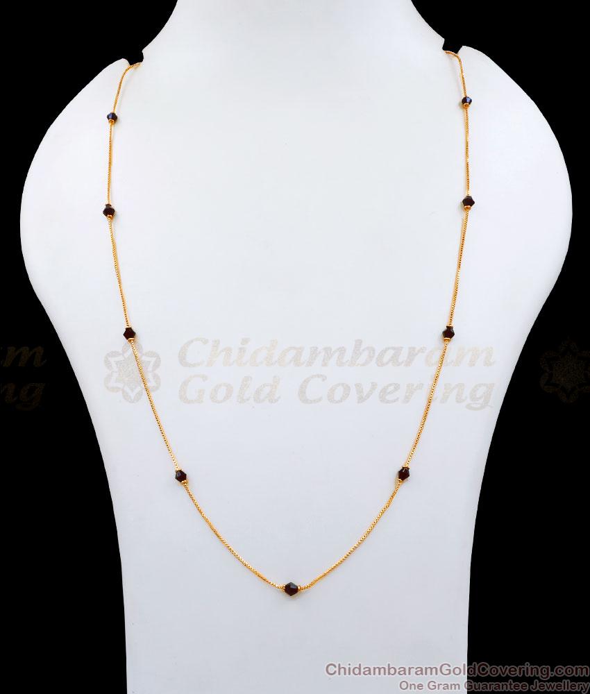 CKMN182 Simple Gold Design Thin Chain With Black Crystals For Women