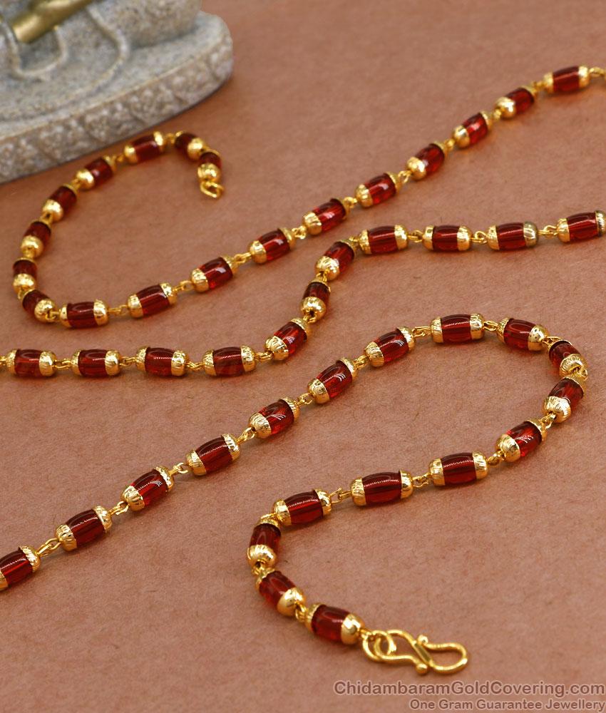 CKMN183-Lg 30 inch Long Traditional Ruby Stone Beads Gold Chain Collections