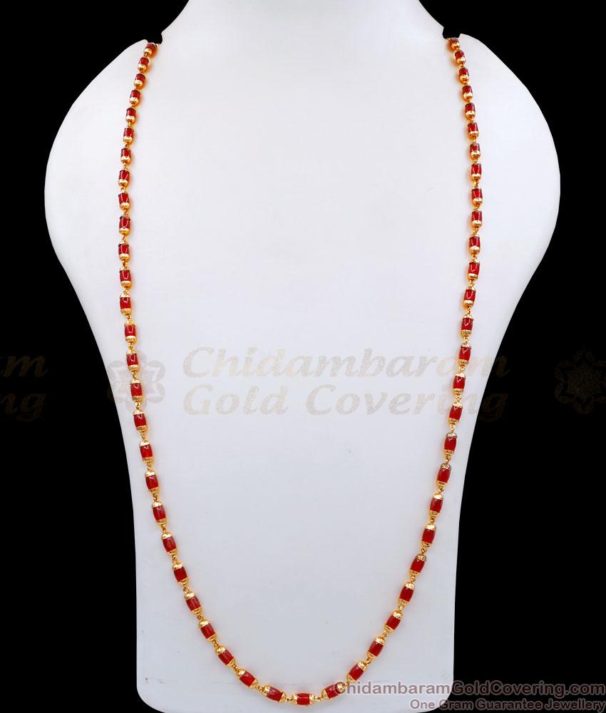 CKMN183-Lg 30 inch Long Traditional Ruby Stone Beads Gold Chain Collections