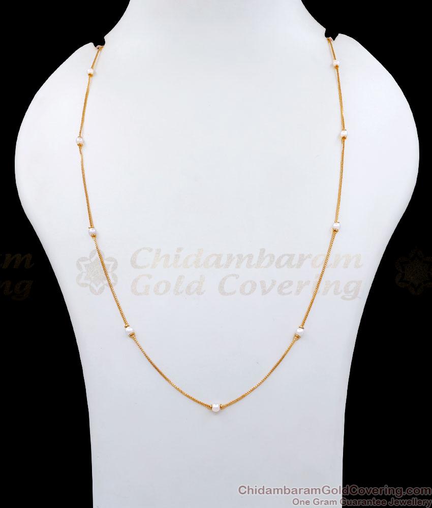 CKMN187 Buy Thin 1 Gram Gold Box Chain With Pearls Online