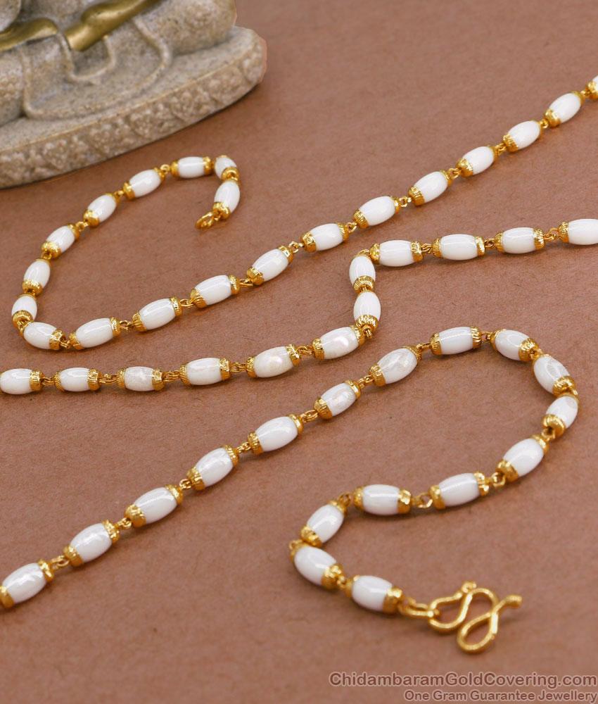 CKMN189-Lg 30 Inch Long Gold Plated Pearl Beads Chain Kerala Jewelry Online