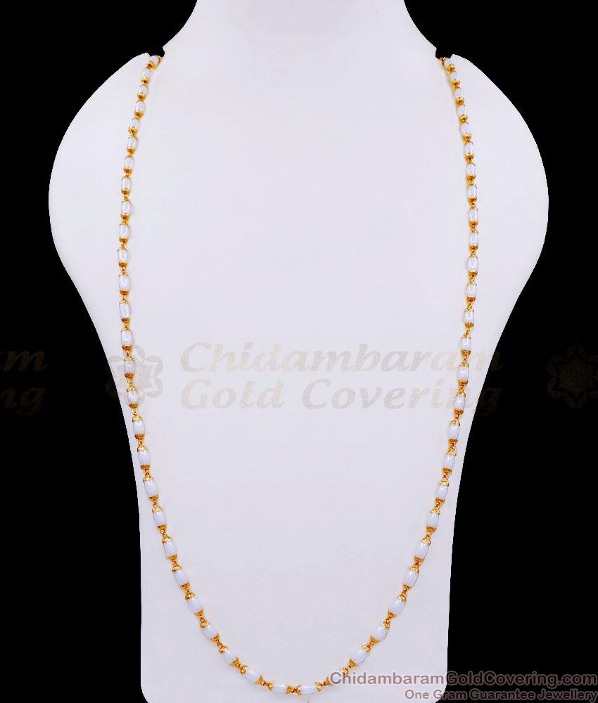 CKMN189-Lg 30 Inch Long Gold Plated Pearl Beads Chain Kerala Jewelry Online