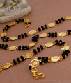 CKMN191-Lg 30 Inch Long Traditional Lakshmi Coin Black Beads Double Line Gold Chain 