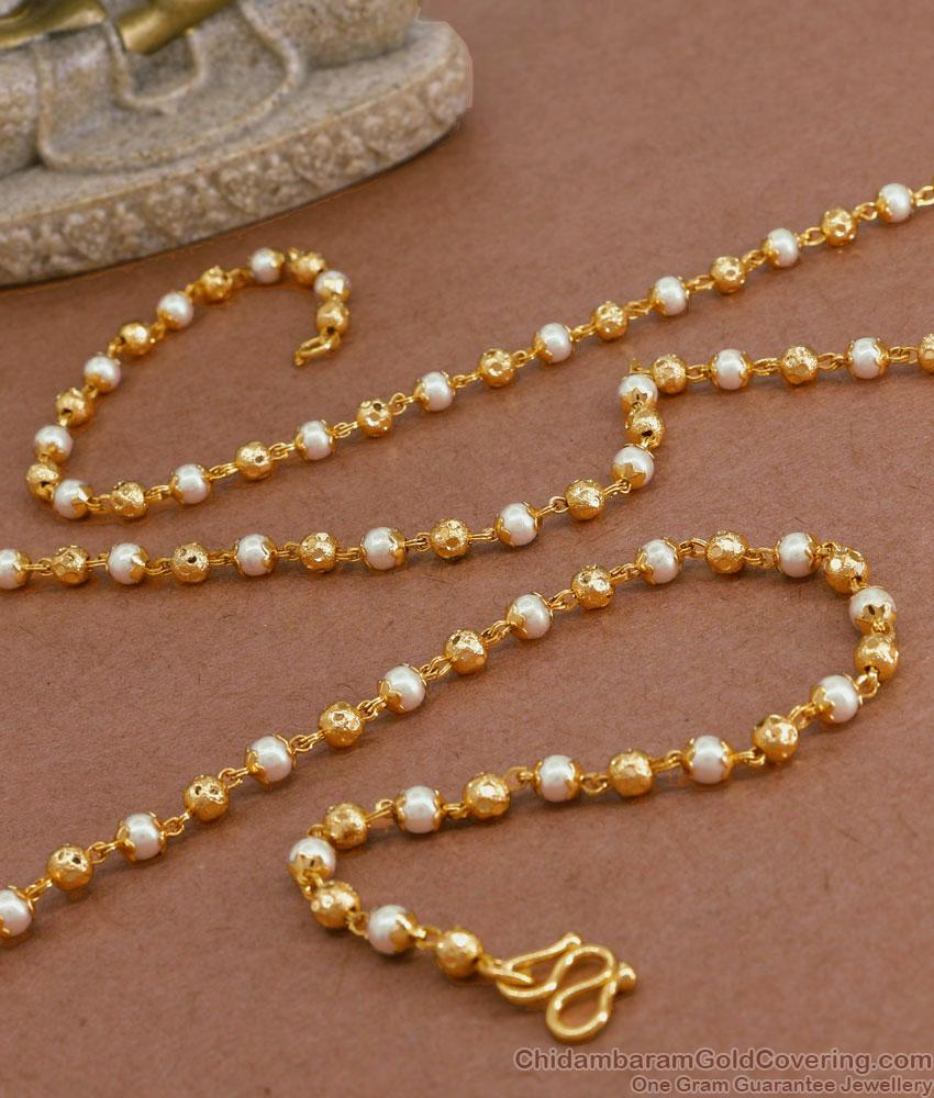 CKMN196-Lg 30 Inch Long Golden Beads Guarantee Chain Pearl Jewellery