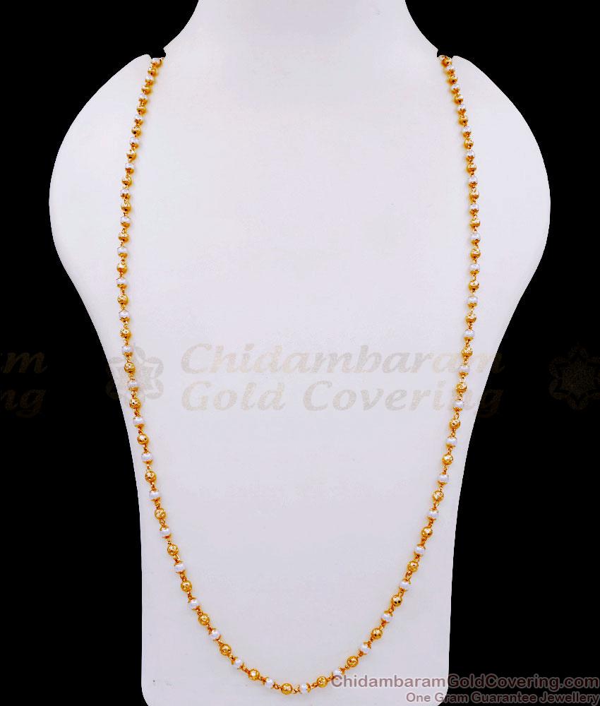 CKMN196-Lg 30 Inch Long Golden Beads Guarantee Chain Pearl Jewellery