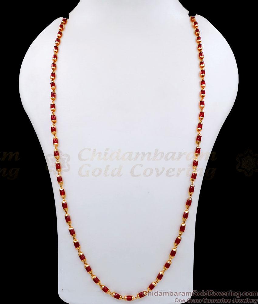 CKMN202-Lg 30 Inch Long Traditional Ruby Crystal Beads Gold Plated Chain For Women