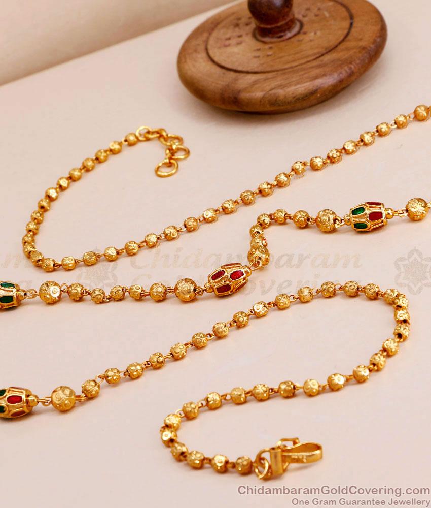 CKMN203 New Model Jaipuri Gold Chain Ruby Green Beads Design