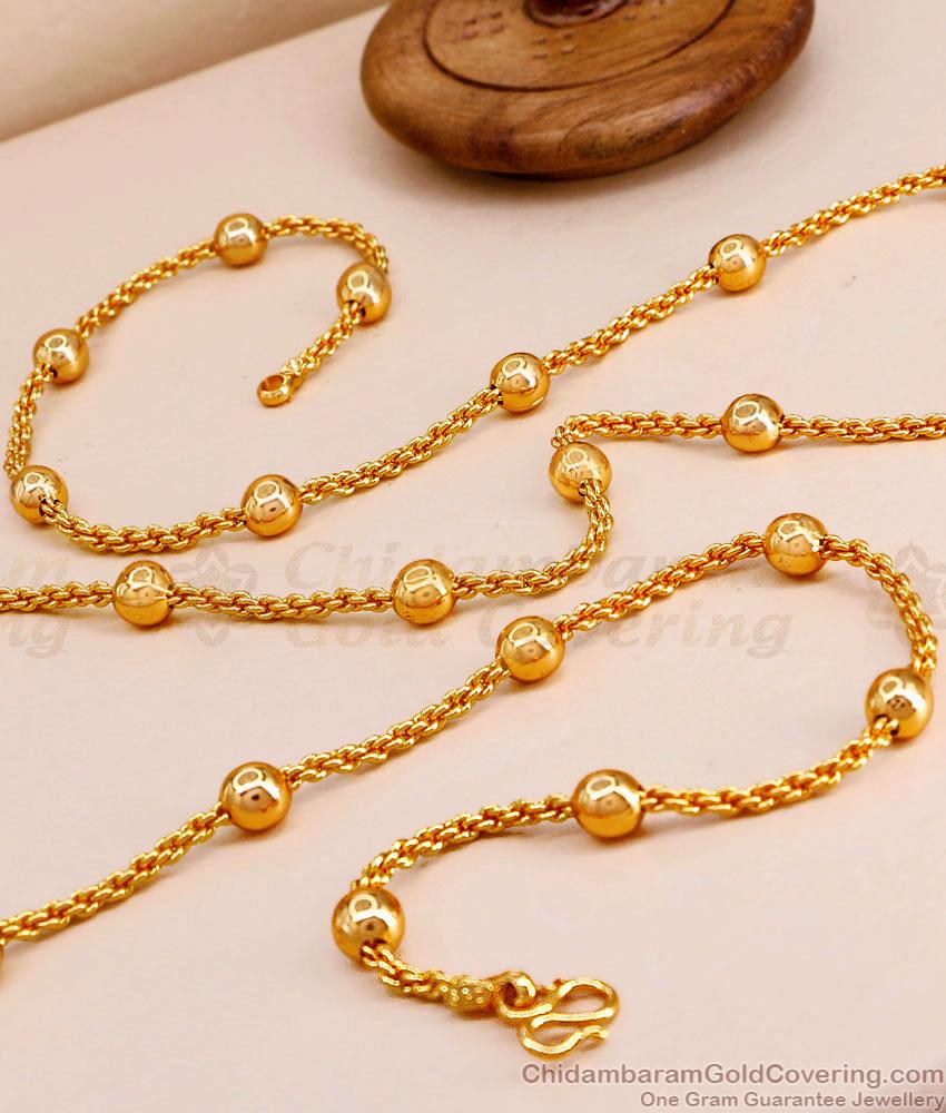 CKMN206-Lg 30 Inch Long Aesthetic Spiral Design Gold Plated Chain With Shiny Beads For Women