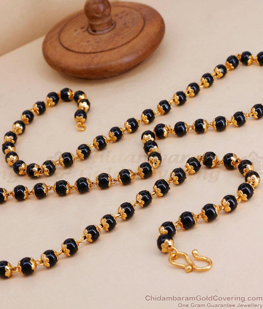 CKMN207 Traditional Black Beaded 1 Gram Gold Chain For Daily Use