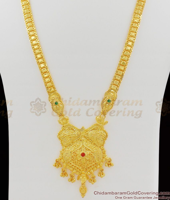 Long Kasu Malai, Ruby Stone Gold Plated Aaram, American Diamond Aaram 