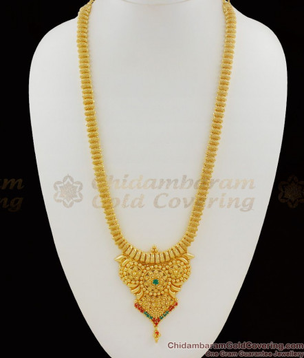 Glorious Ruby Emerald Stone Dollar Chain Gold Plated Haram Collection ...