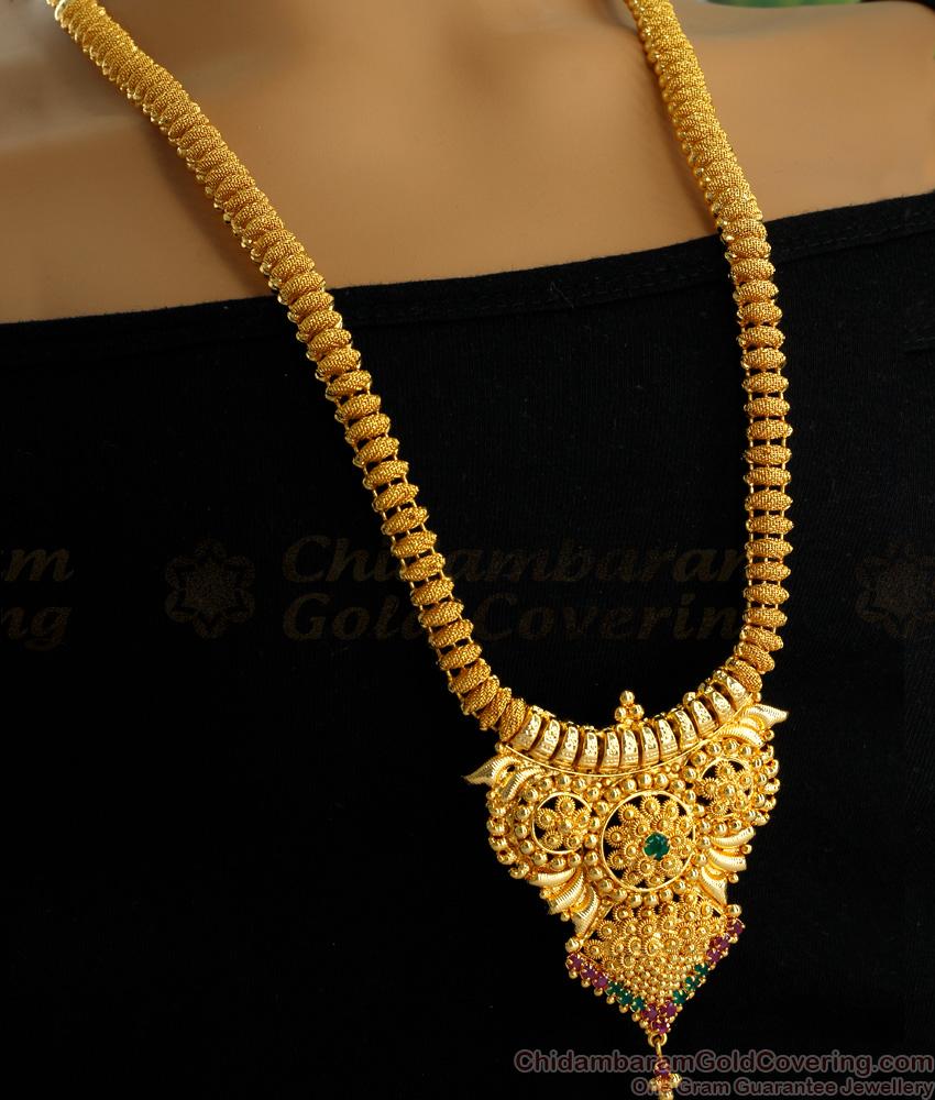 Glorious Ruby Emerald Stone Dollar Chain Gold Plated Haram Collection HR1068