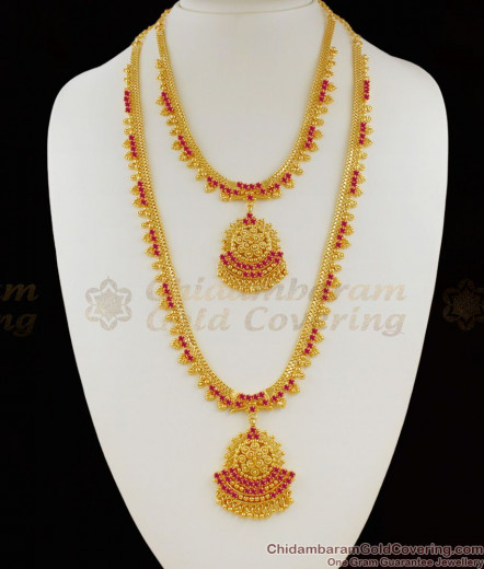 Grand Bridal Design Ruby Stone Haram Necklace Combo Set Jewellery ...