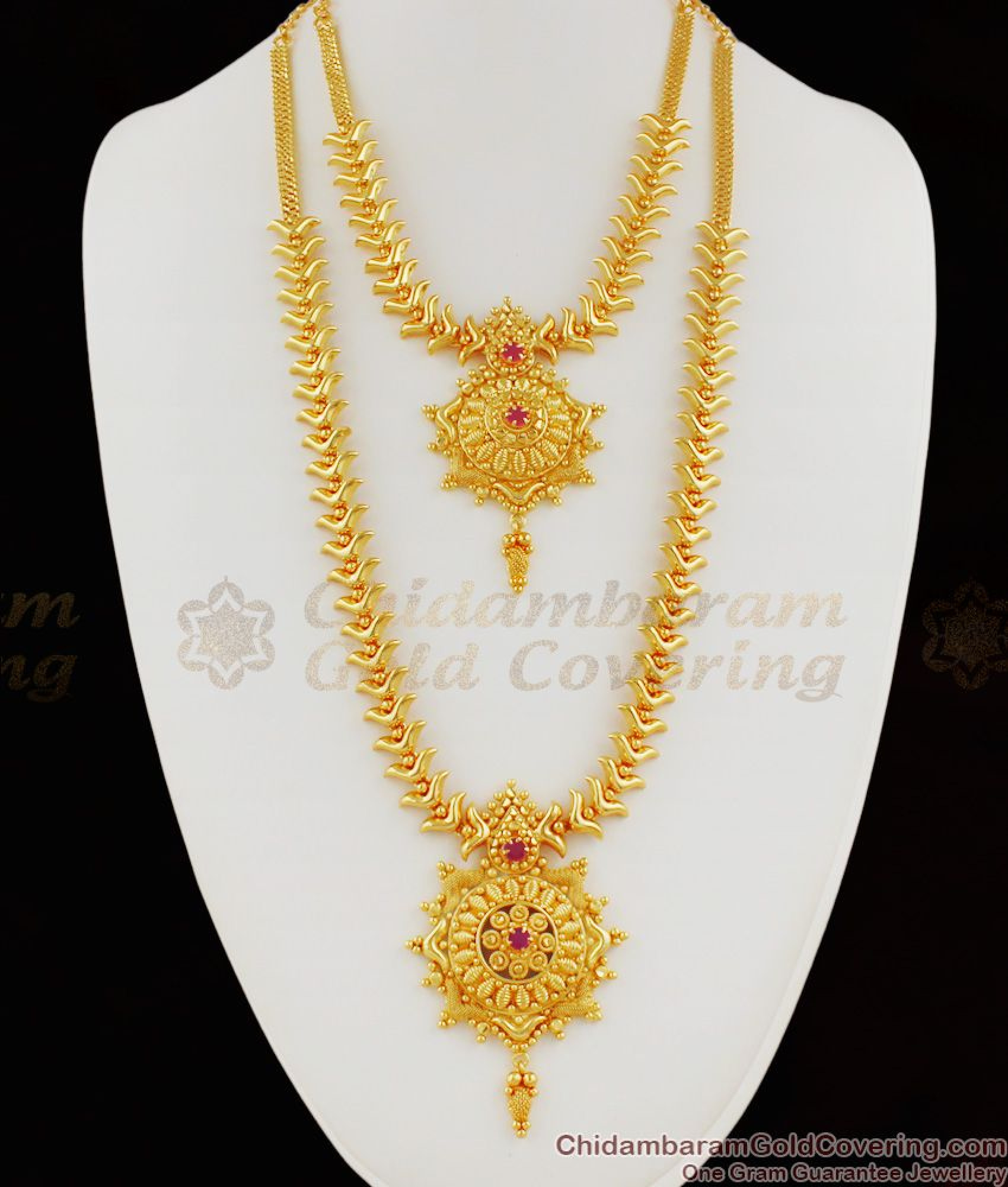 Bridal Set Gold Plated Haram Necklace Big Dollar With Ruby Stone ...