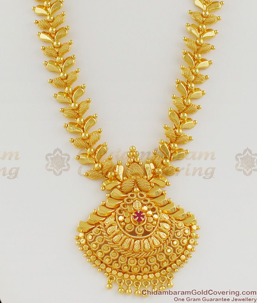 Delightful Bridal Design Gold Plated Single Ruby Stone Haram New Collections HR1140