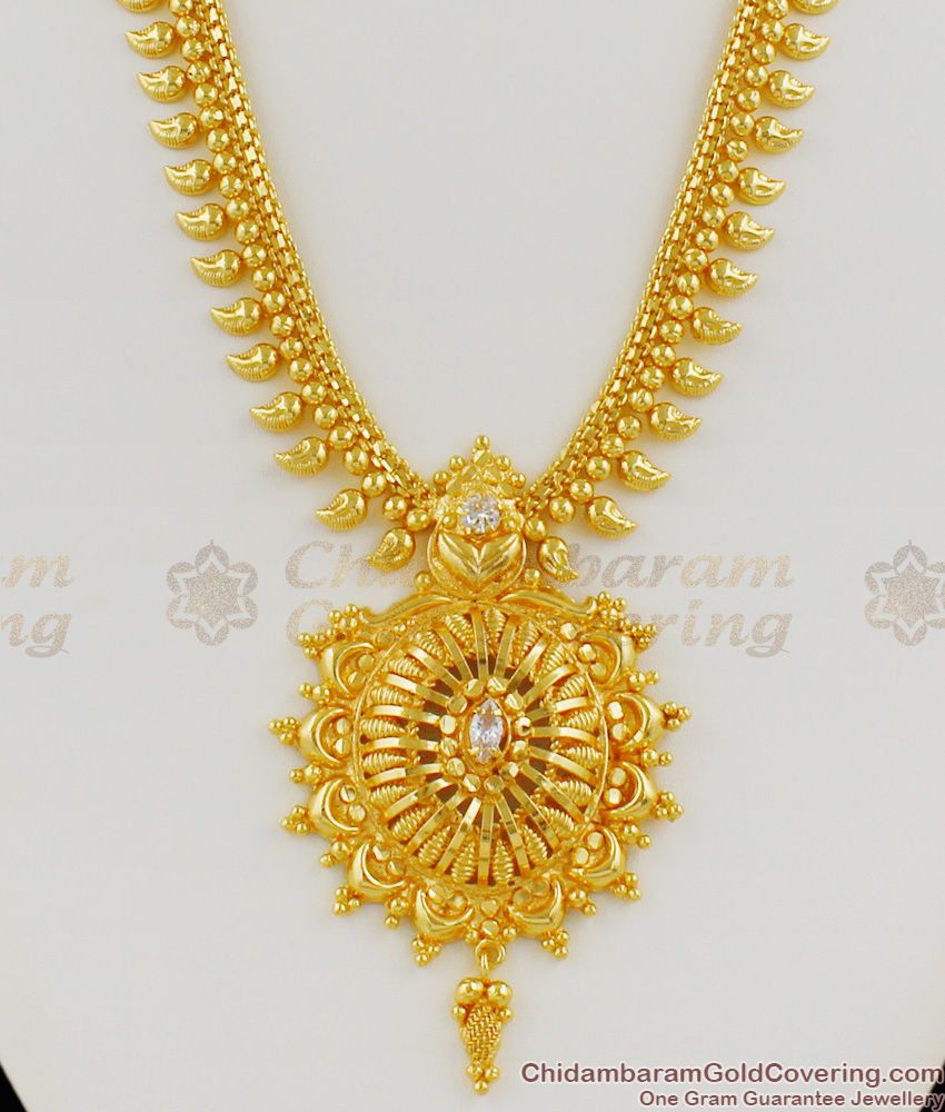 First Quality Latest Design Gold Plated Bridal Haram With White Diamond For Marriage HR1141