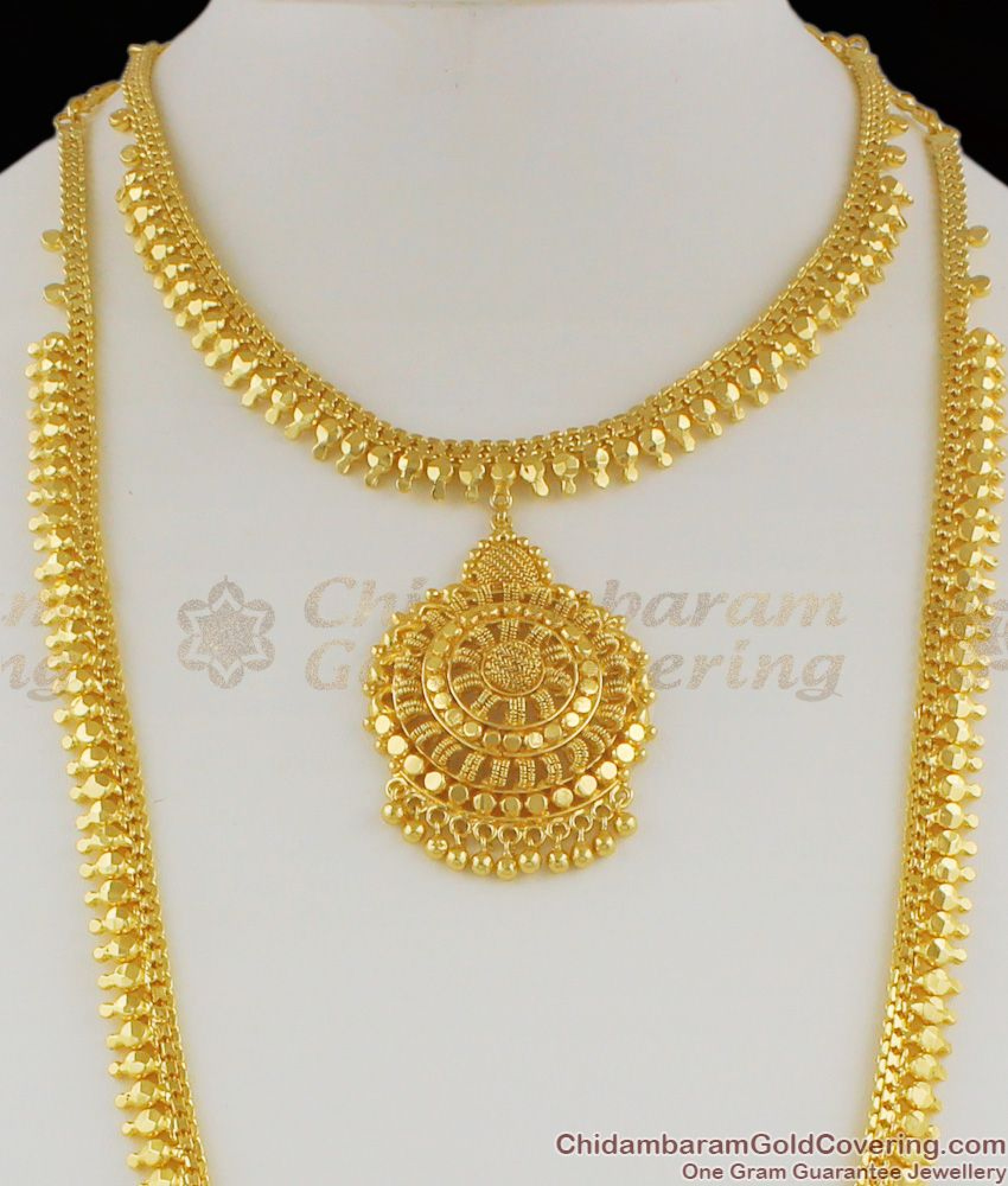 Gold Beads Pattern New Arrival Kerala Traditional Haram Necklace Combo ...