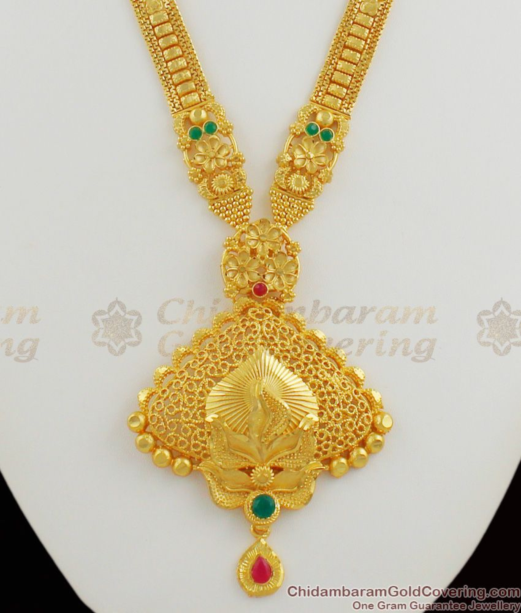 Traditional Grand Calcutta Design Forming Gold Haram With Earrings ...