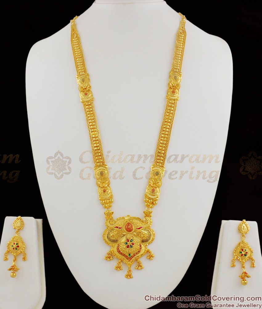 Delightful Pure Gold Forming Long Haaram Bridal Set Jewellery For Marriage HR1178