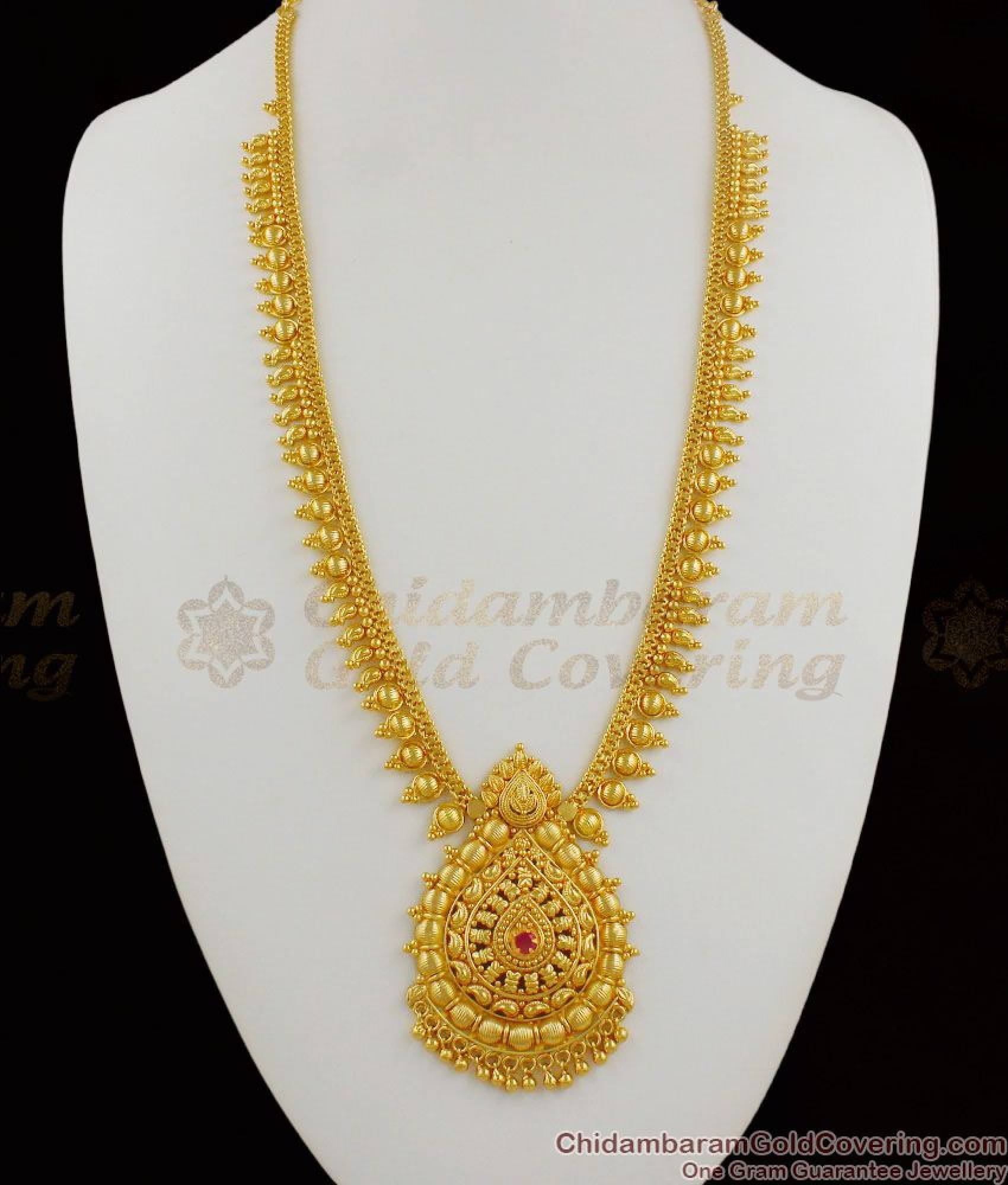 Pretty Ruby Stone Gold Imitation Dollar Chain Type Bridal Haram ...