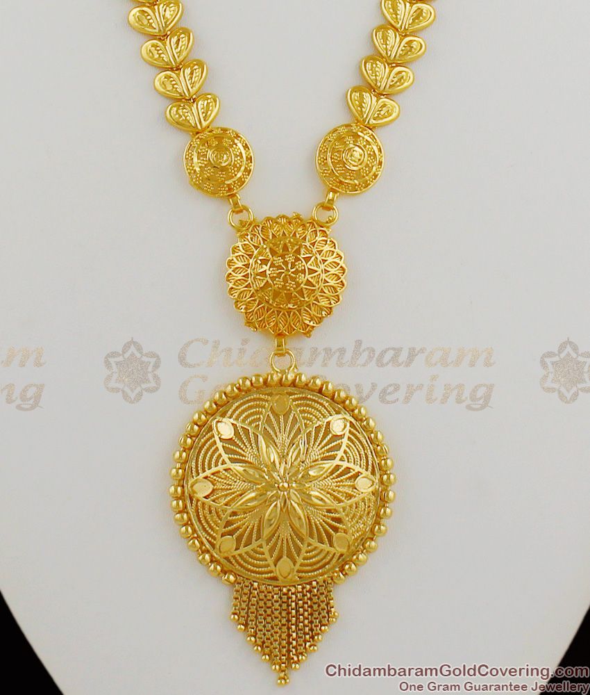 Light Weight Gold Dollar Type Haaram Jewellery For Bridal Collection Heart Design HR1210