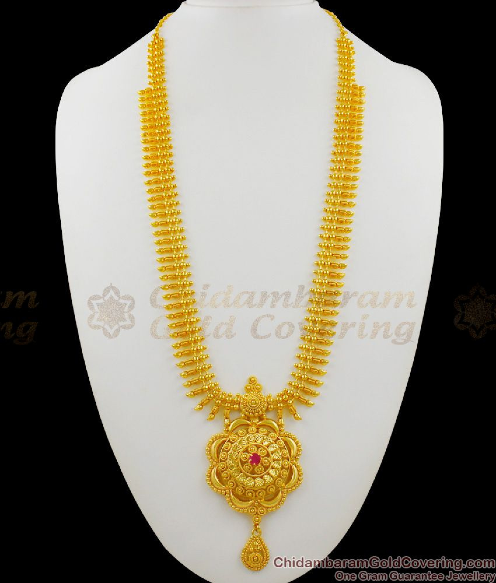 Iconic Gold Dollar Chain Model Ruby Stone Bridal Wear Haaram Malai ...